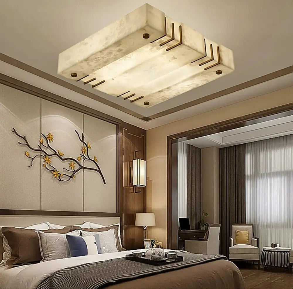 Modern Square Alabaster Ceiling Flushmount