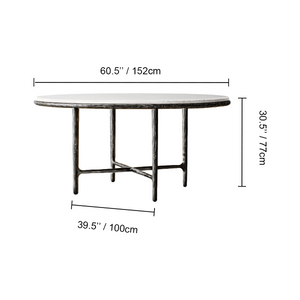 Hand-Forged Metal Marble Round Dining Table