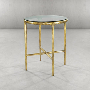 Hand-Forged Metal Glass Round Side Table 18" 22"