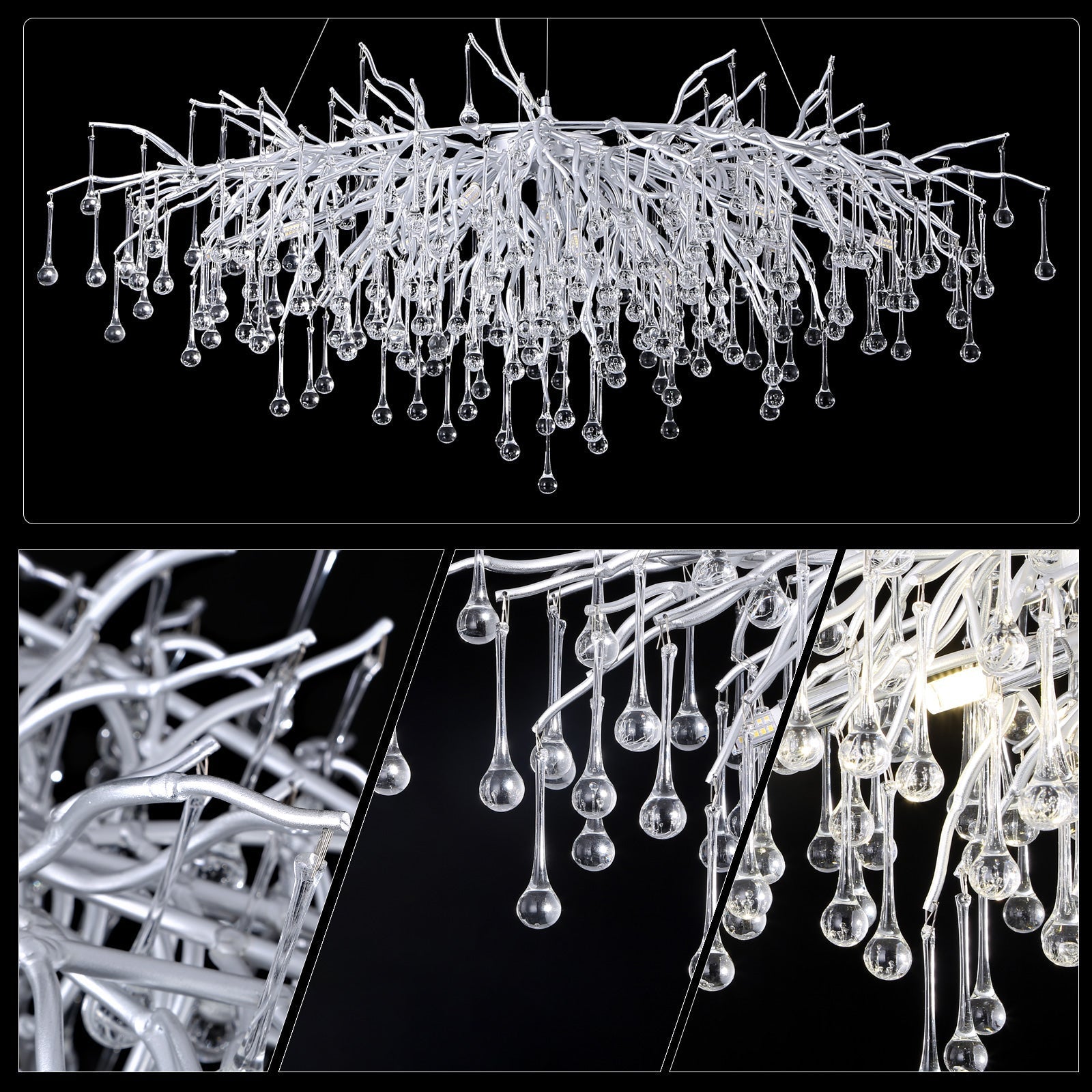 Doris Rectangle Branch Chandelier 45"L Silver-Vancei
