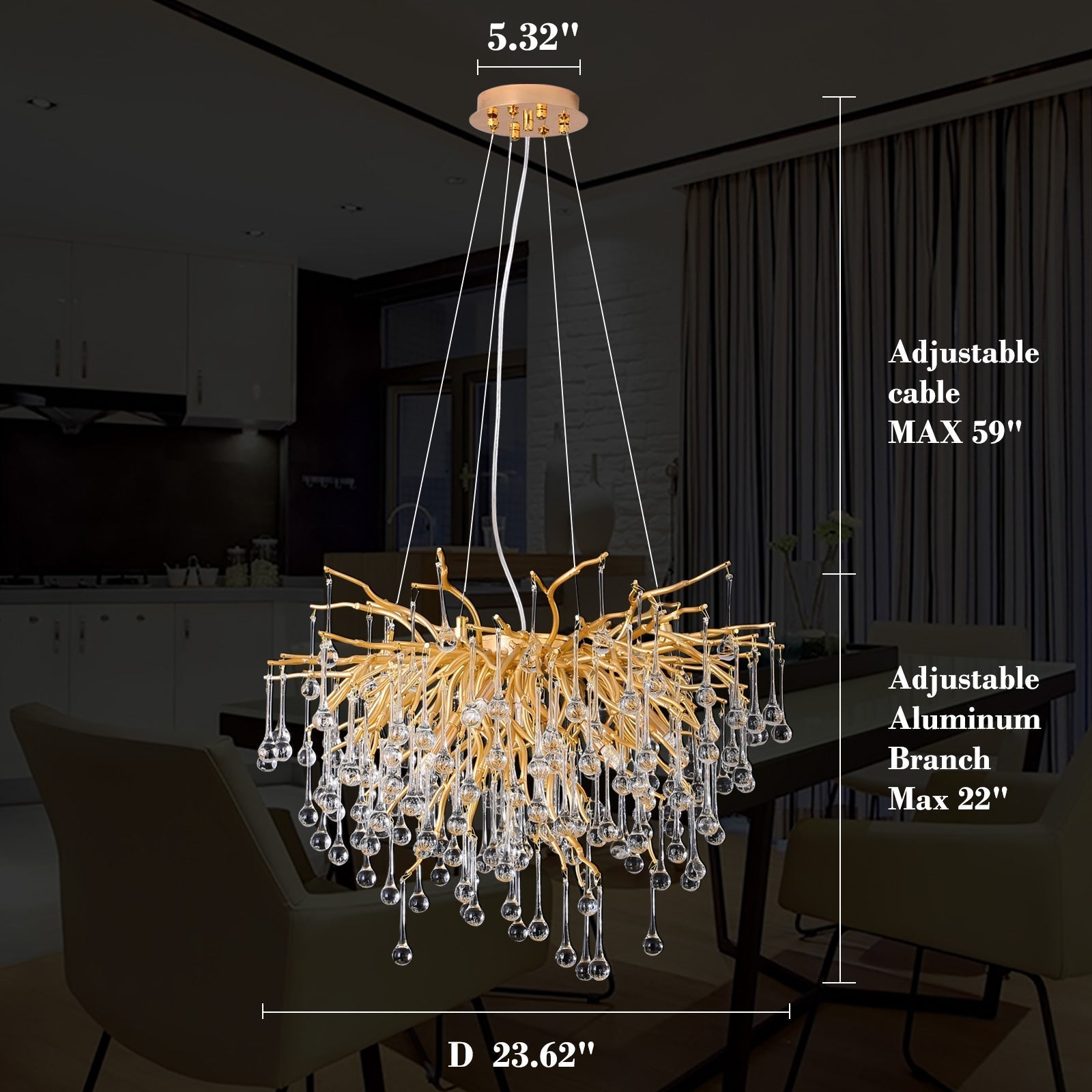 Doris Rain Branch Chandelier 23.5"D Gold-Vancei