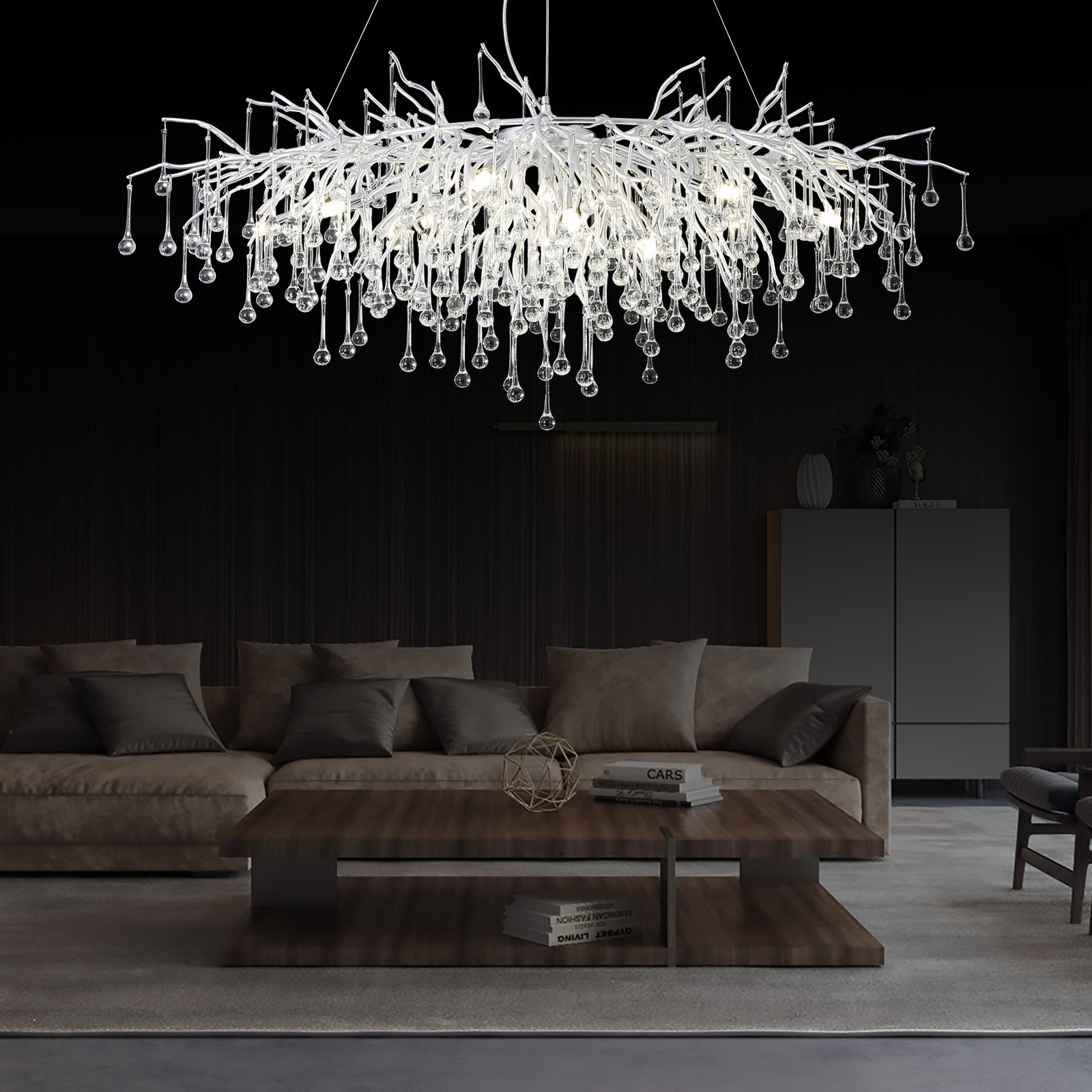 Doris Rectangle Branch Chandelier 45"L Silver-Vancei