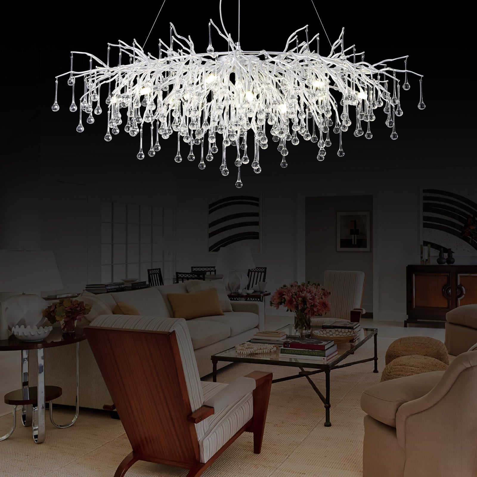 Doris Rectangle Branch Chandelier 45"L Silver-Vancei