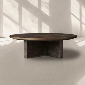 Loranco Wood Round Coffee Table Wabi-Sabi Living Room Center Tea Table