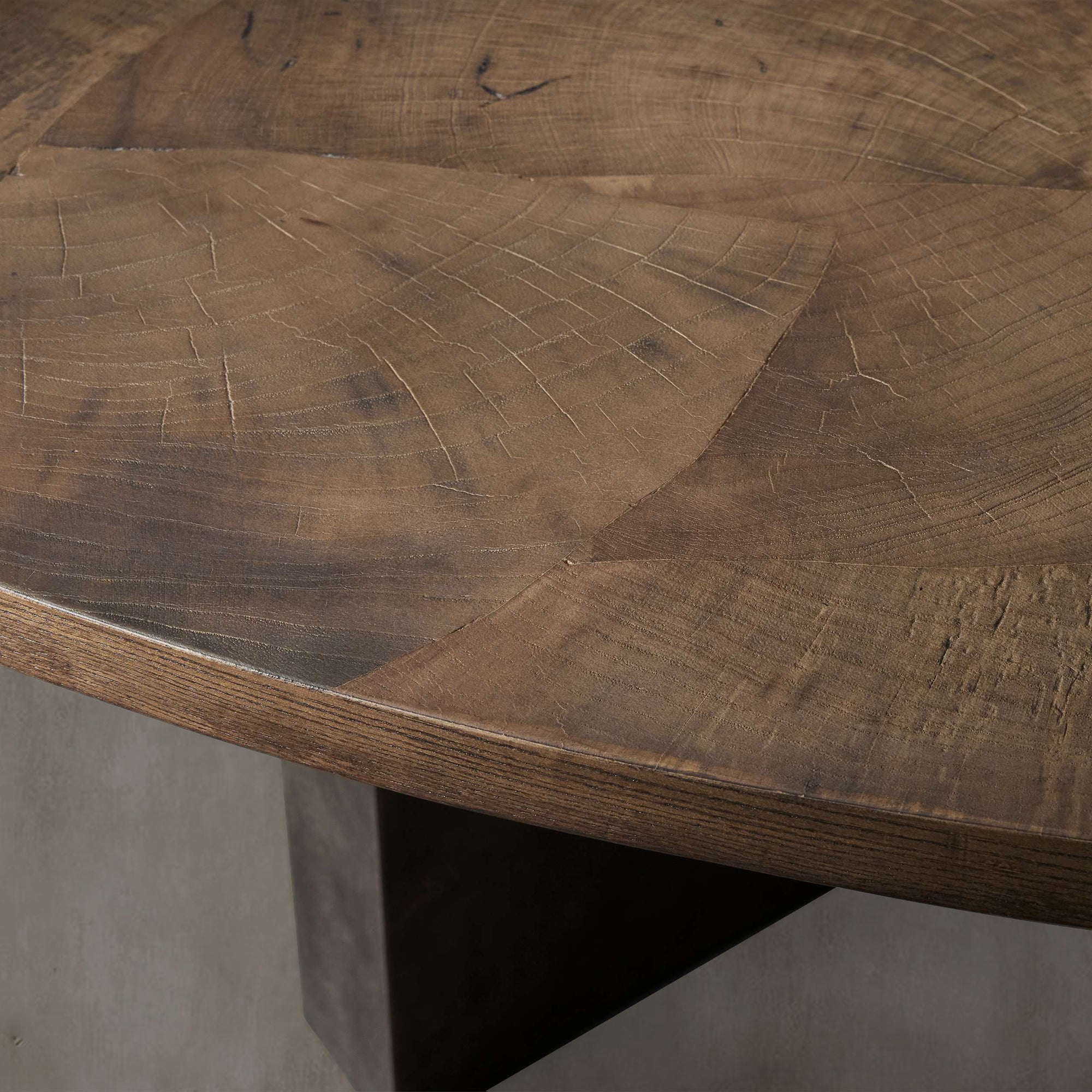 Loranco Wood Round Dining Table With Oxidized Steel Base