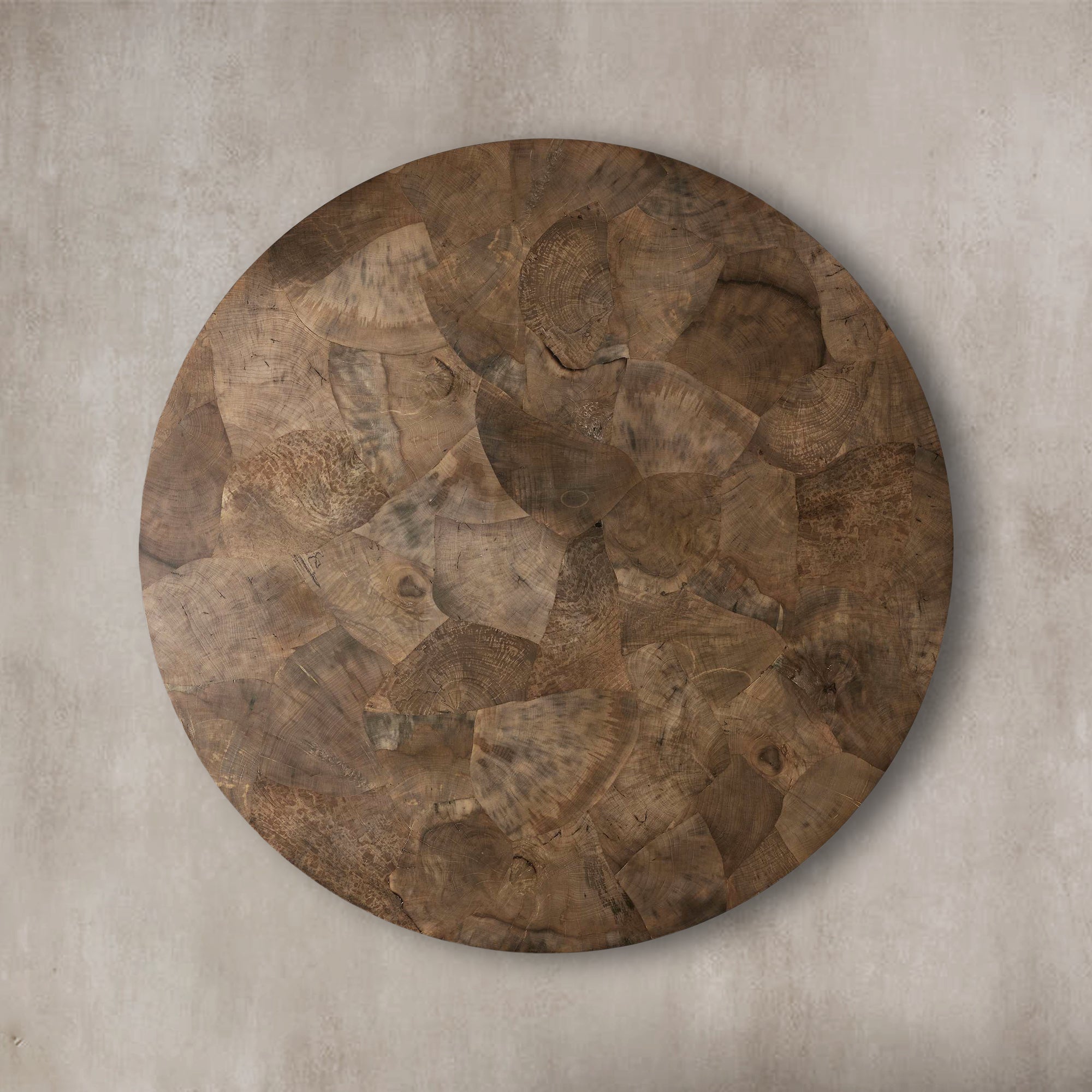 Loranco Wood Round Dining Table With Oxidized Steel Base