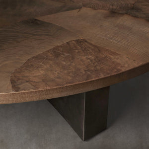 Loranco Wood Round Coffee Table Wabi-Sabi Living Room Center Tea Table
