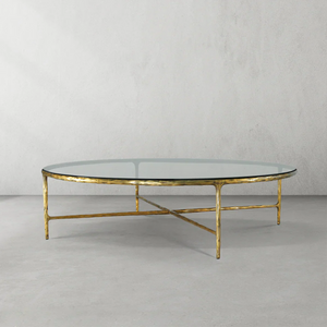 Hand-Forged Metal Glass Round Coffee Table 36" 55"