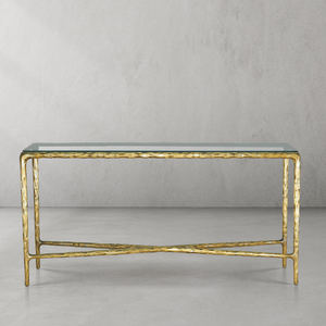 Hand-Forged Metal Rectangle Glass Console Table 60" 72"