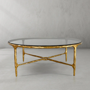 Hand-Forged Metal Glass Round Coffee Table 36" 55"